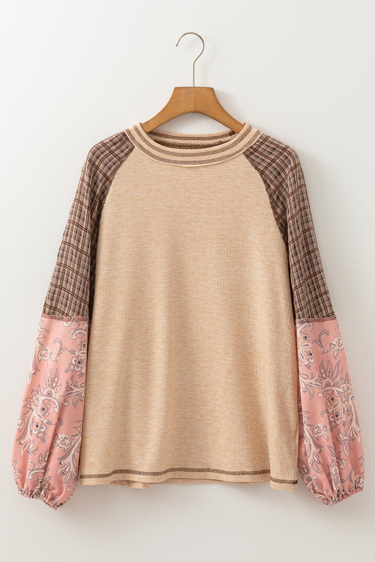 Boho Knit Patchwork Blouse