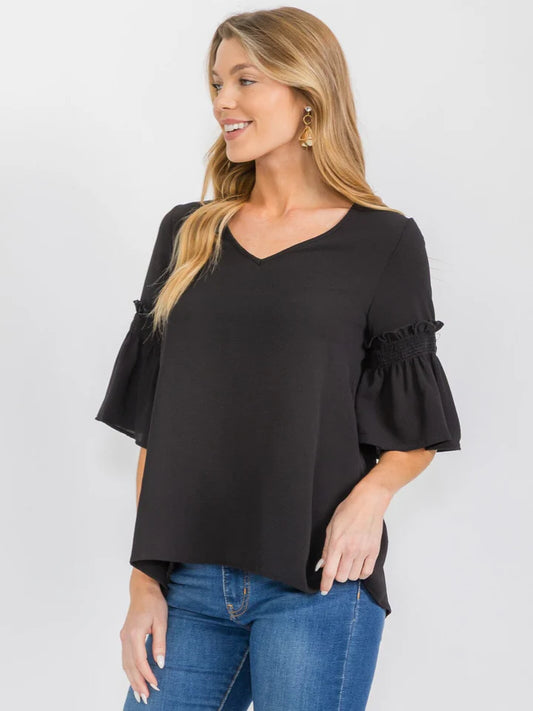 Black Ruffle Sleeve Top