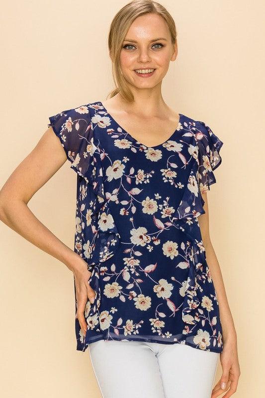 Navy Floral Blouse